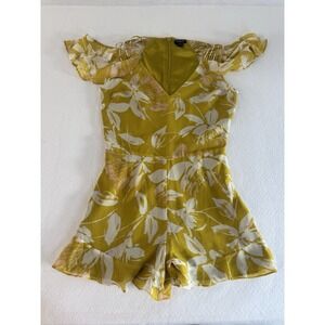 Marciano Los Angeles Mustard Yellow Floral Cold Shoulder Ruffle Romper Size 4